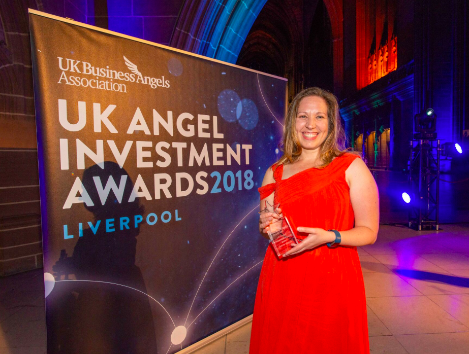 Vivi proudly holding her ‘One to Watch’ award from the ‘Best Investment in a High Growth Female Founder’ category at the UK Business Angels Association Awards